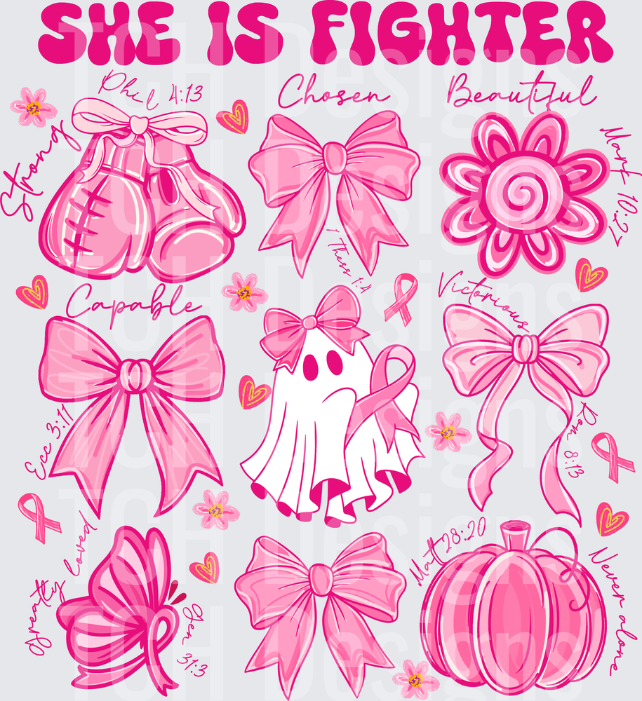 She Is Fighter Pink Breast Cancer Awareness Ribbon Collage