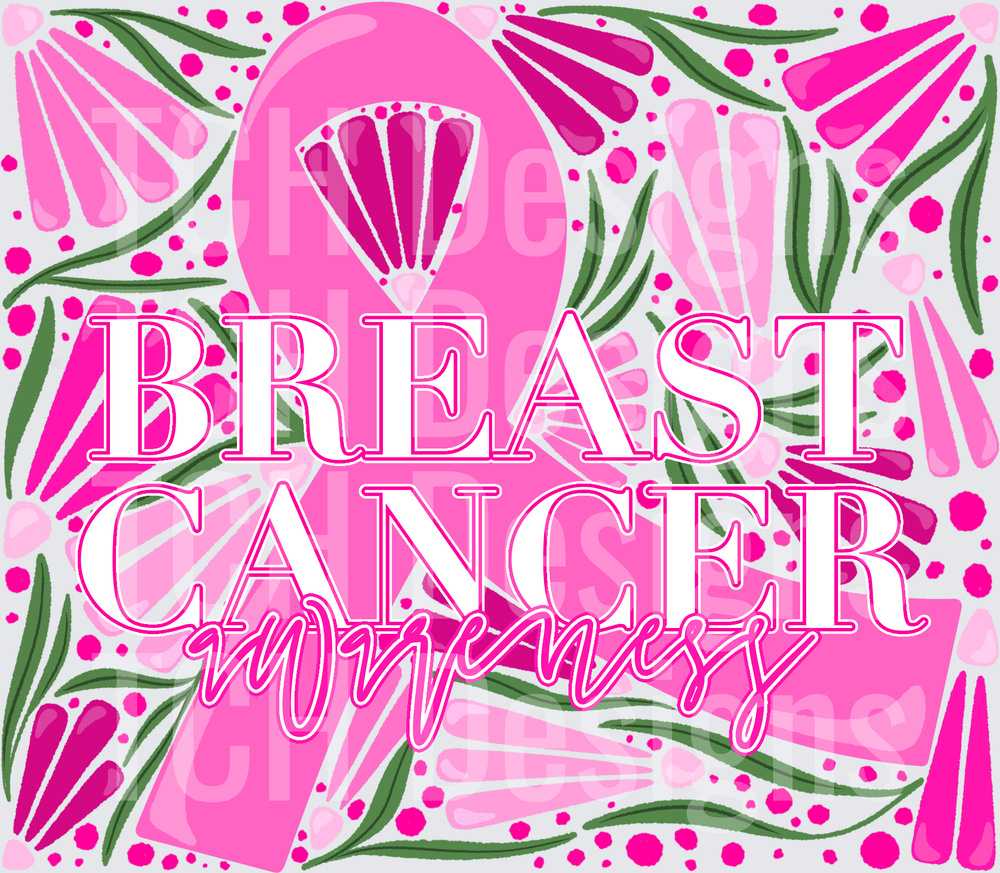 Breast Cancer Awareness Pink Ribbon Floral Boho Design
