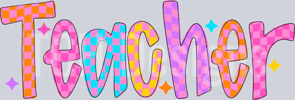 TEACHER COLORFUL CHECKERED DOODLE