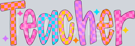 TEACHER COLORFUL CHECKERED DOODLE