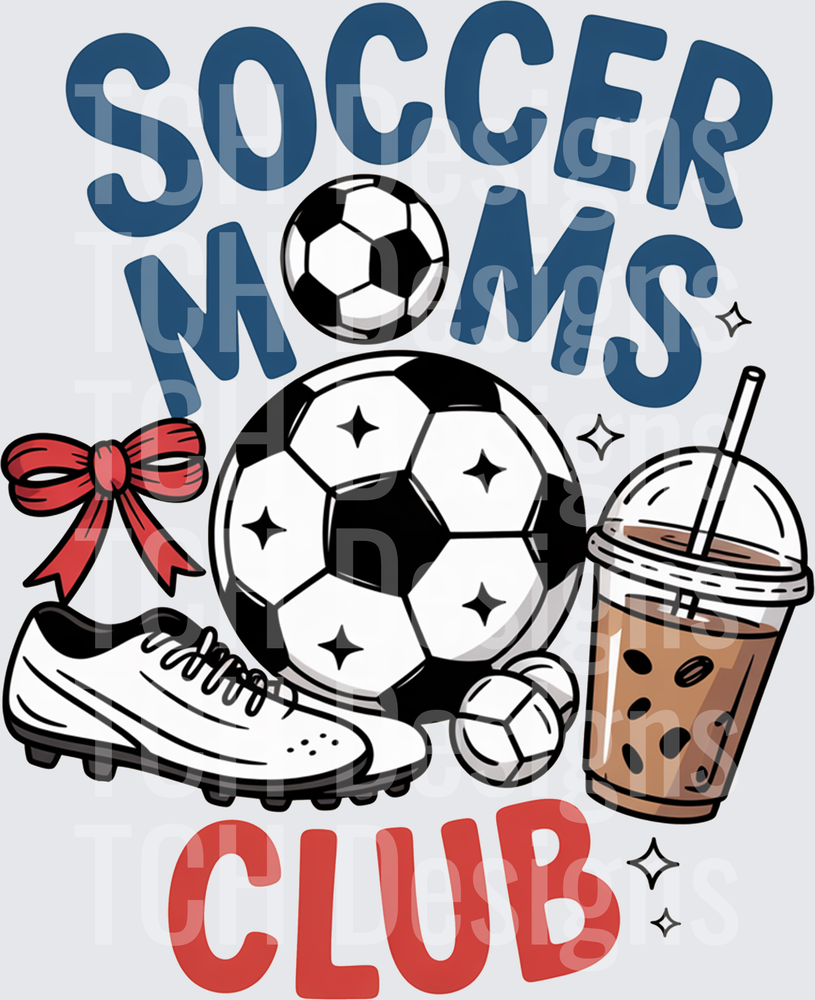 Soccer Moms Club with Ball Cleat Bow and Iced Coffee