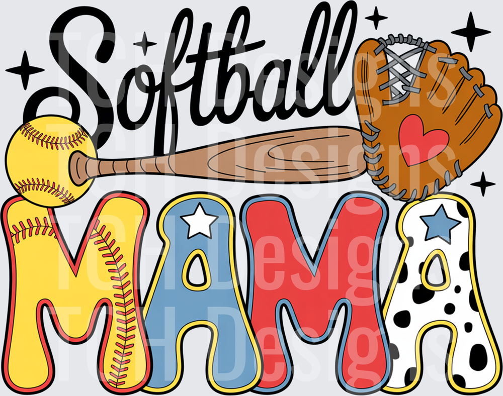 Preppy Softball Mama Bow Glitter PNG, Softball Game Day PNG