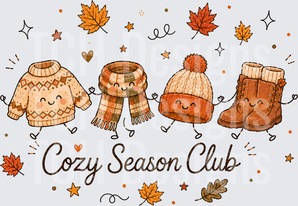 Cozy Season Club Cute Fall Clothing Characters Autumn Leaves