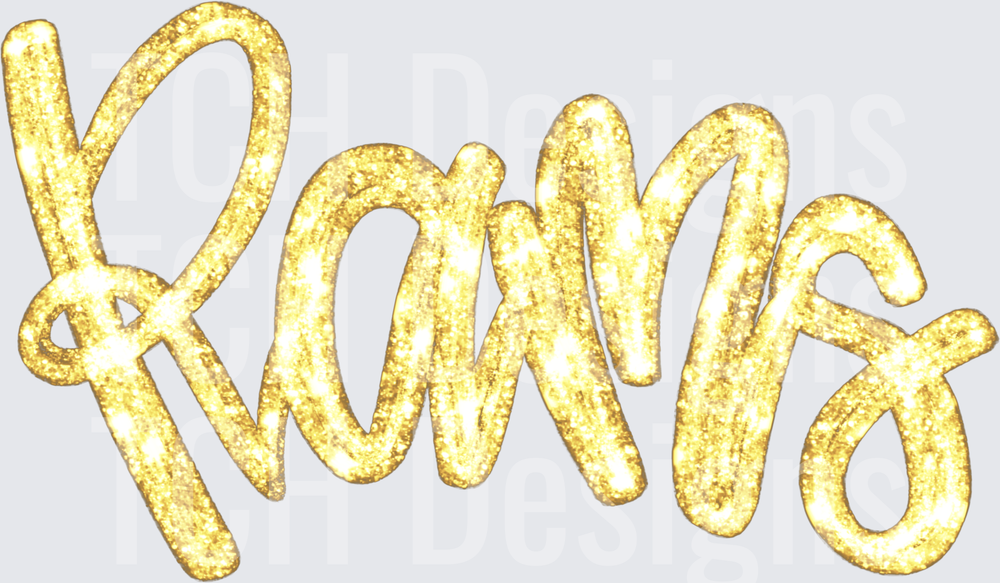 Rams Gold Glitter Cursive Script Lettering
