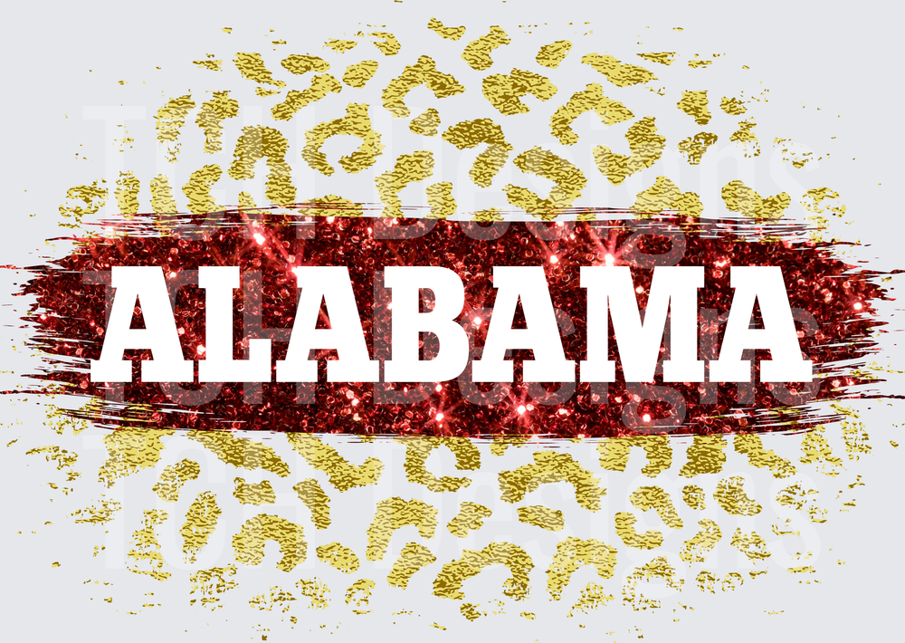 Alabama Crimson Glitter Brush Gold Leopard Print