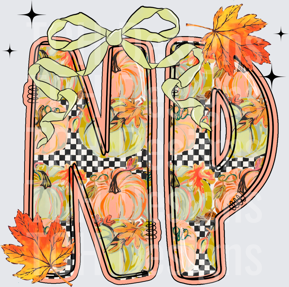 Fall Pumpkin Patch Letters NP Checkered Bow Autumn Leaves