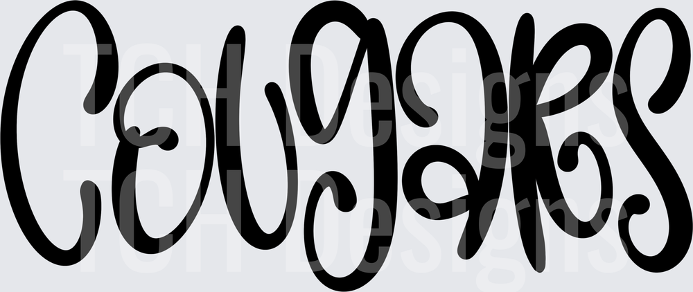 Cougars Bold Cursive Script Lettering Team Mascot Word Art