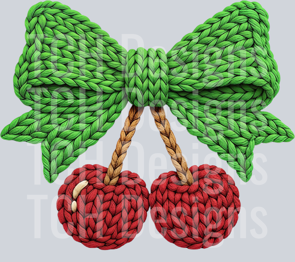Crochet Valentine Cherry Bow PNG