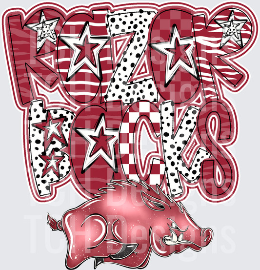 Razorbacks Mixed Pattern Bold Lettering Wild Hog Mascot