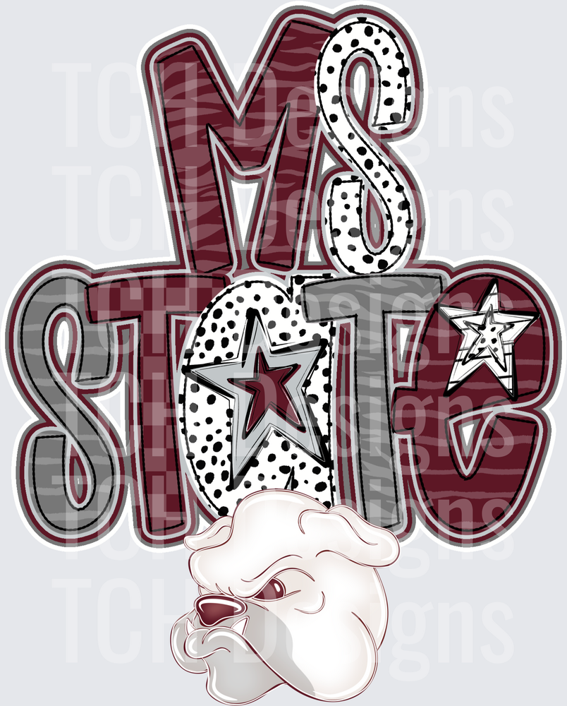 MS State Bulldogs Maroon Gray Dalmatian Star Logo Design