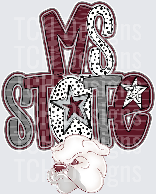 MS State Bulldogs Maroon Gray Dalmatian Star Logo Design