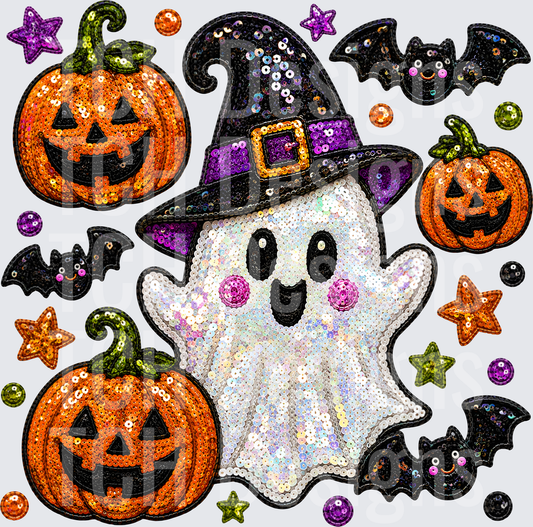 GHOST BATS HALLOWEEN COLLAGE SEQUIN