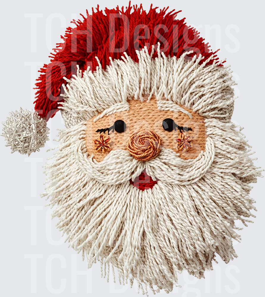 Boho Macrame Santa Claus Face with Red Hat and Fluffy Beard