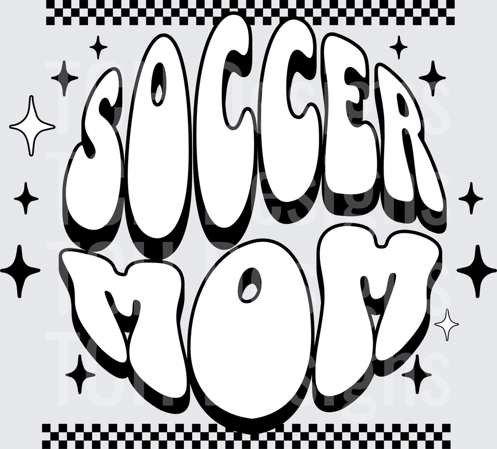 Soccer Mom Retro Bubble Letter Checkered Sparkle Design