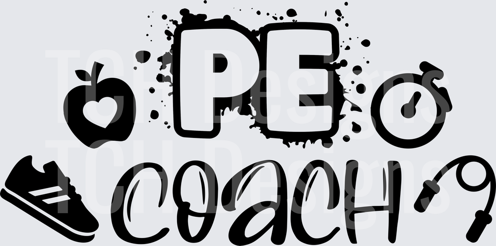 PE Coach Ink Splatter Design with Apple Sneaker Stopwatch Jump Rope