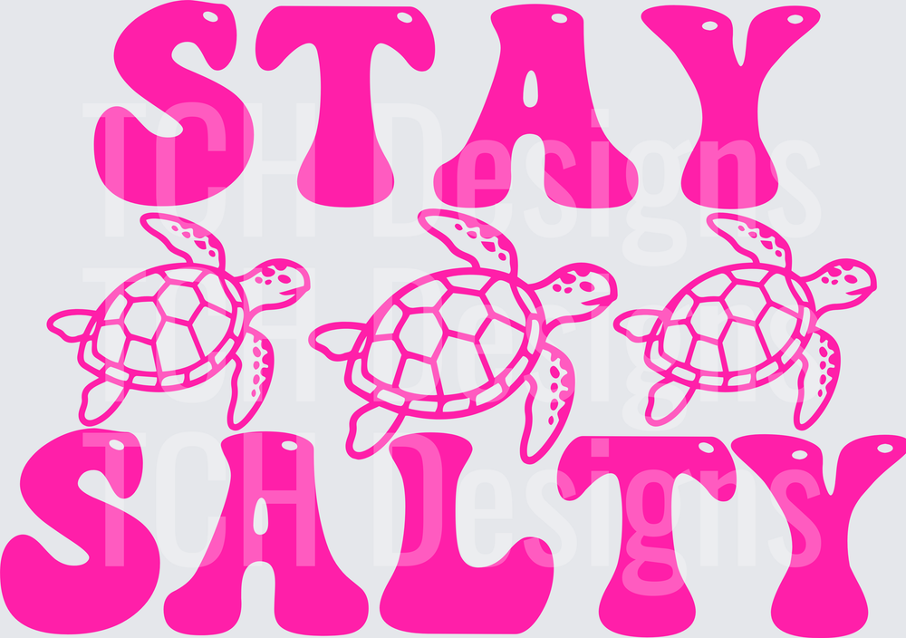 Stay Salty Pink Sea Turtles Typography Design