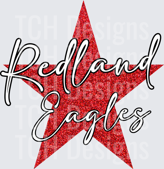 Redland Eagles Red Glitter Star Script Design