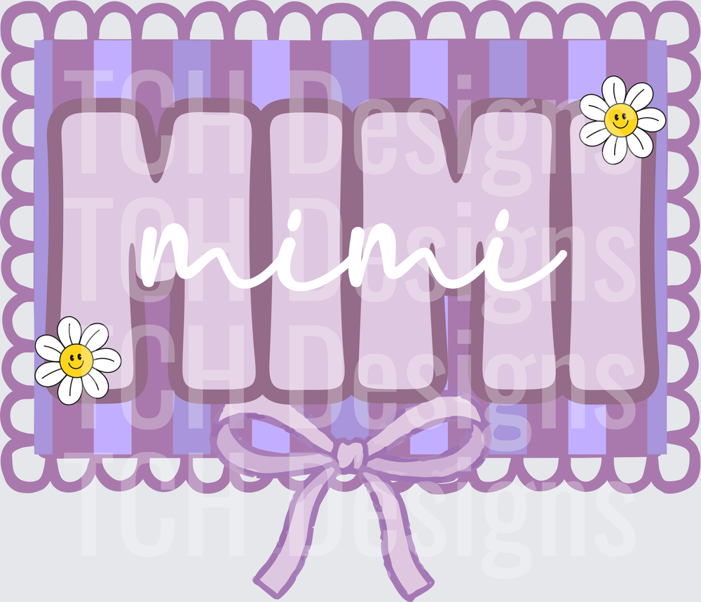 Mini Mom Purple Scalloped Border with Daisy Flowers and Bow