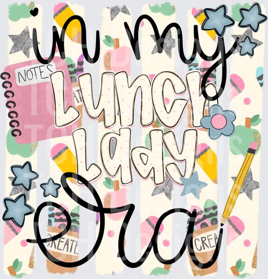 Lunch Lady Era School Cafeteria Worker with Pencils and Stars