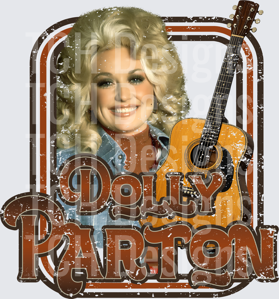 Dolly Parton Retro Vintage Portrait with Acoustic Guitar