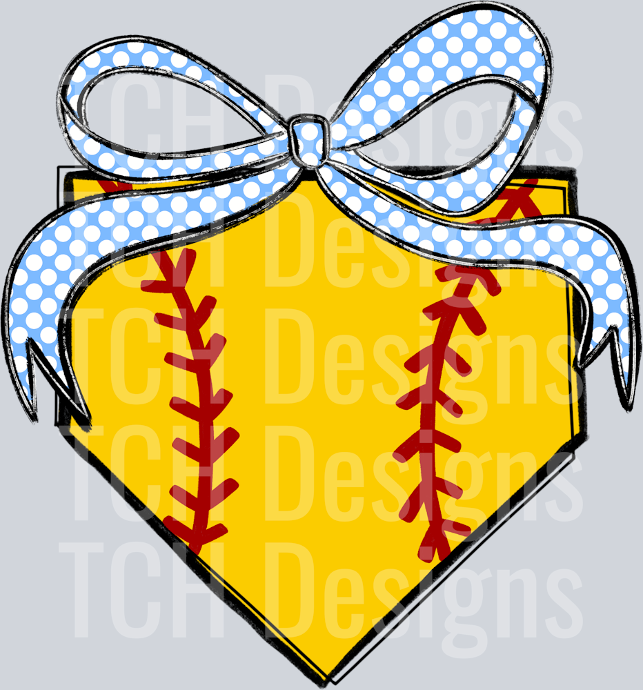 _Softball_Plate_Light_Blue_Polka_Dot_Bow