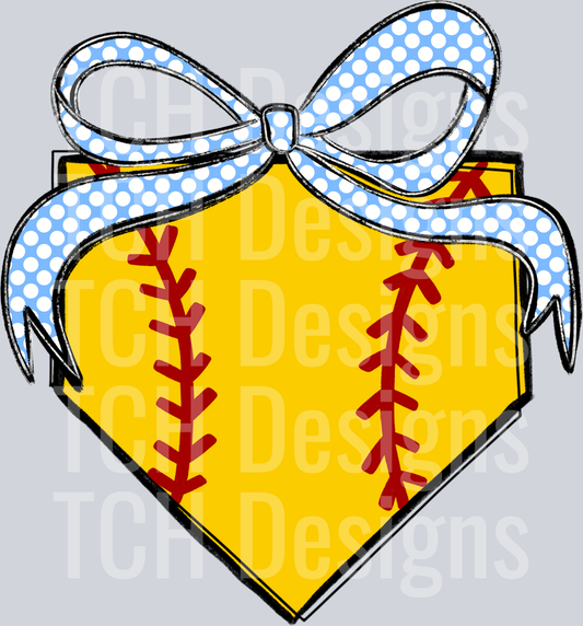 _Softball_Plate_Light_Blue_Polka_Dot_Bow