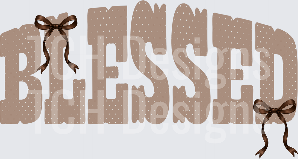 Blessed Polka Dot Text with Brown Ribbon Bows