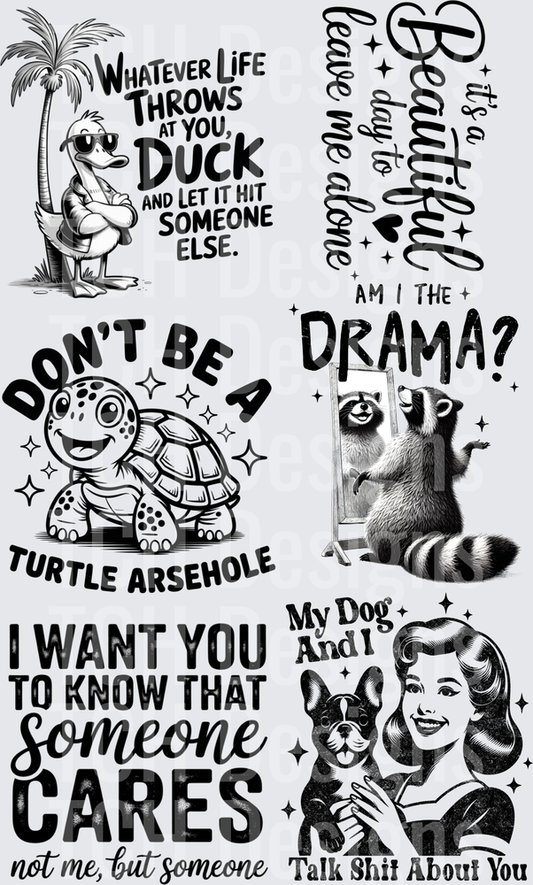 Sarcastic Animals and Retro Woman Funny Sayings Bundle