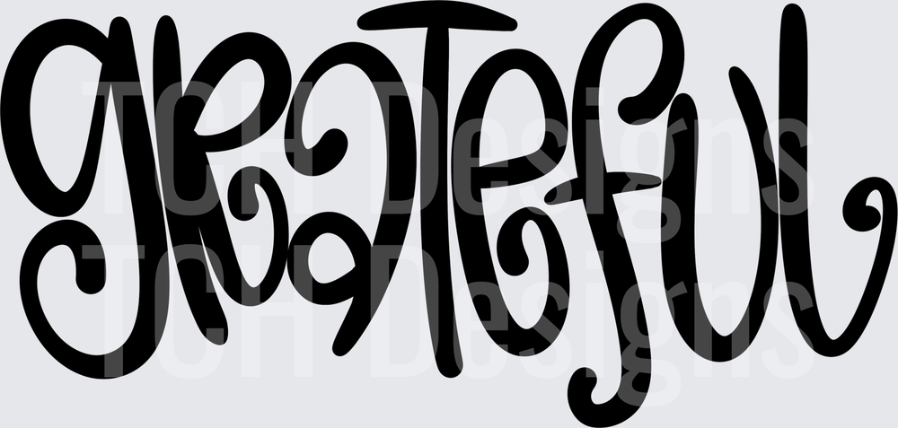 Grateful Bold Curly Handlettered Word Art Typography
