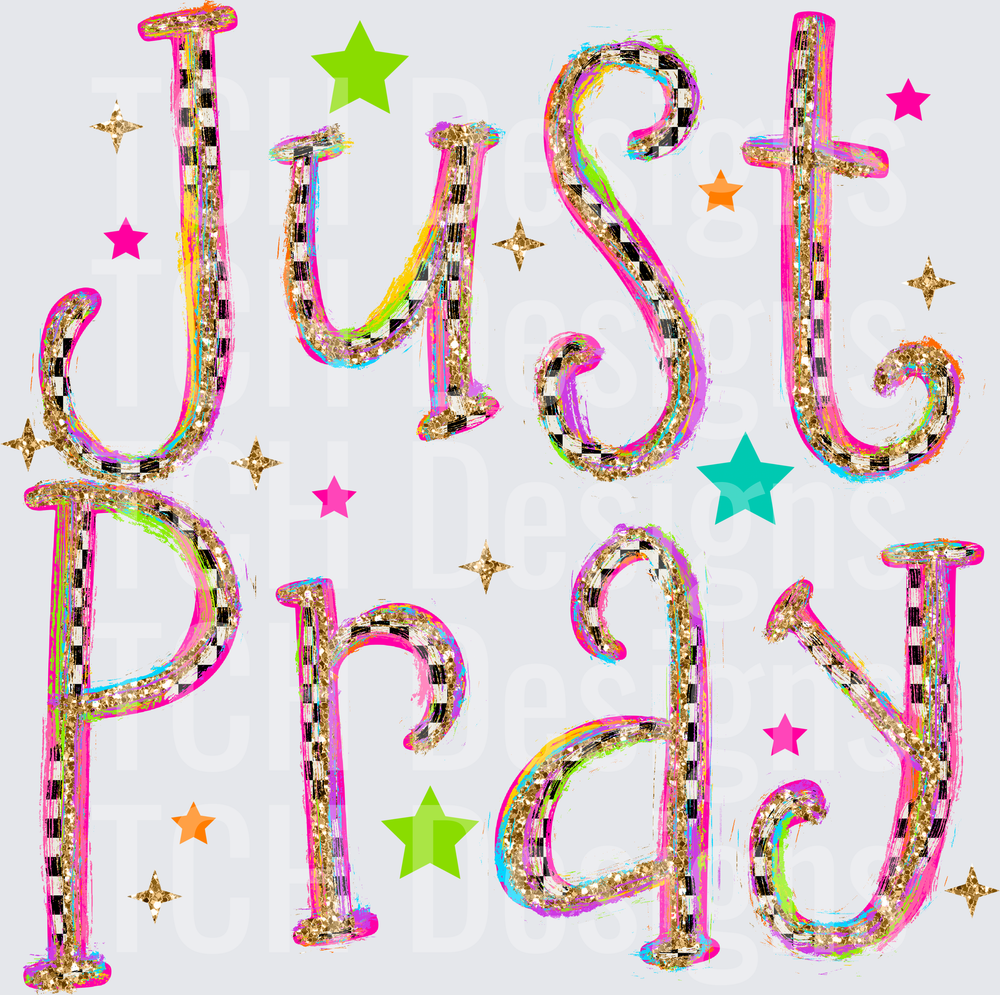 JUST PRAY GLITTER CHECKERED