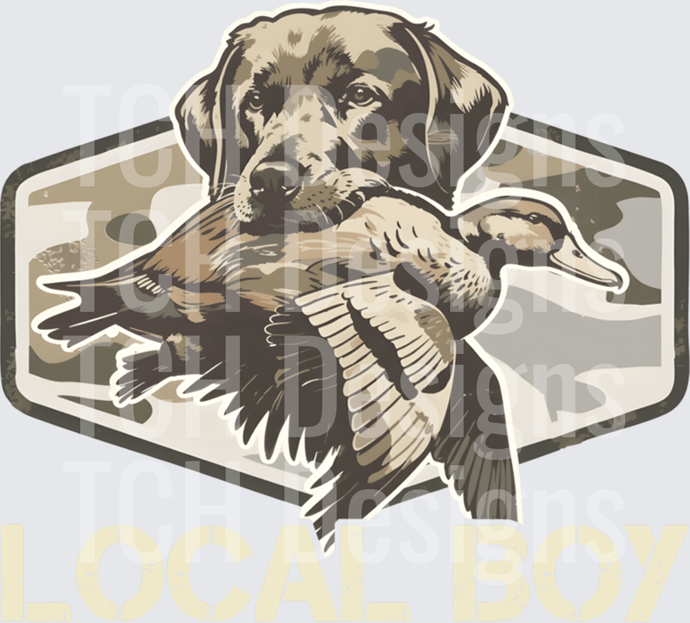 Local Boy Chocolate Lab Duck Hunting Camo Badge Design