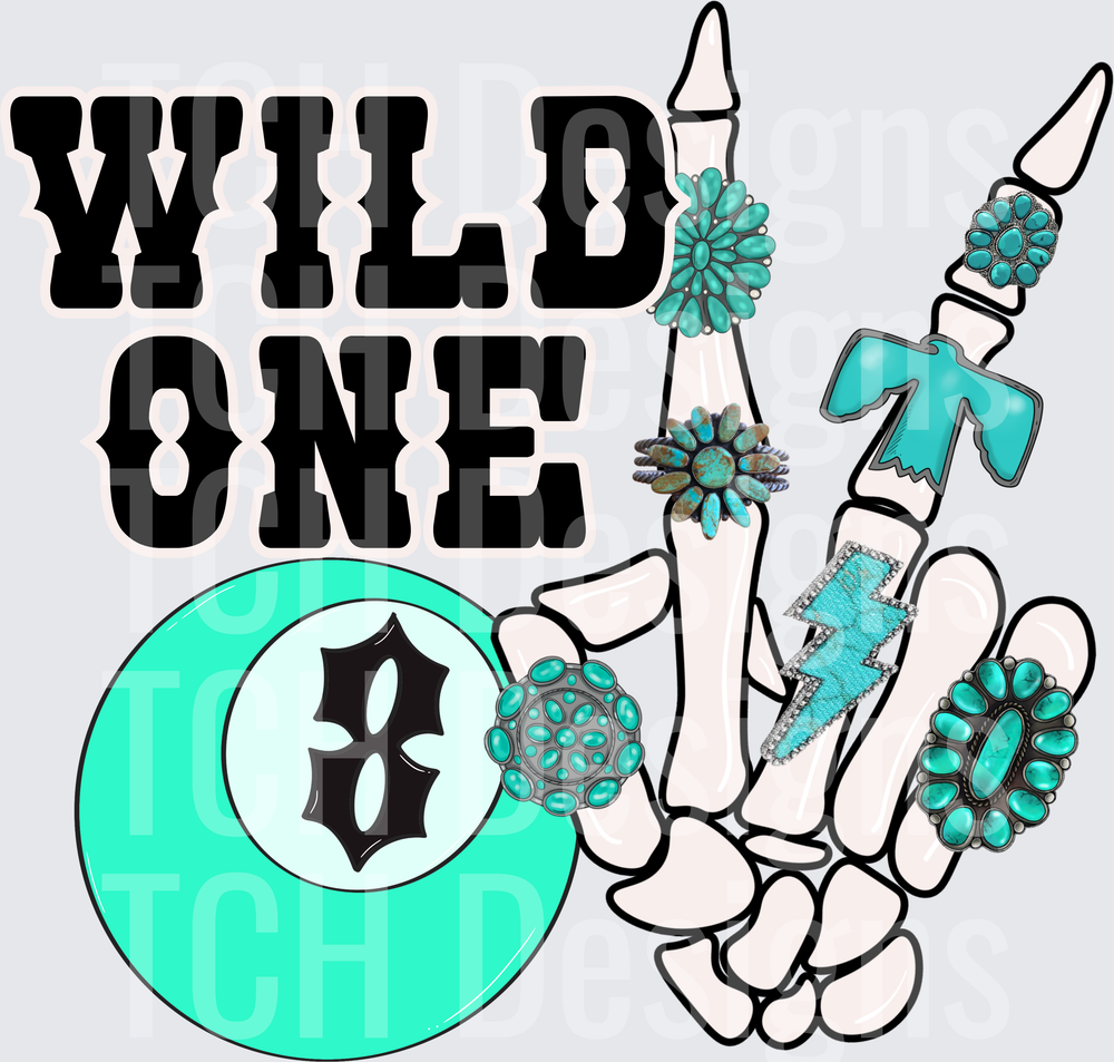 Wild One Skeleton Hand Peace Sign with Turquoise Jewelry