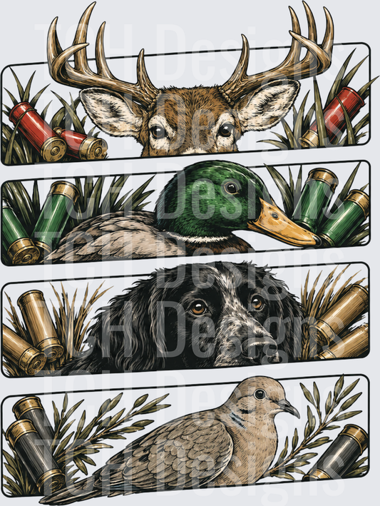 Four Panel Hunting Scene Whitetail Duck Spaniel Dove Shells