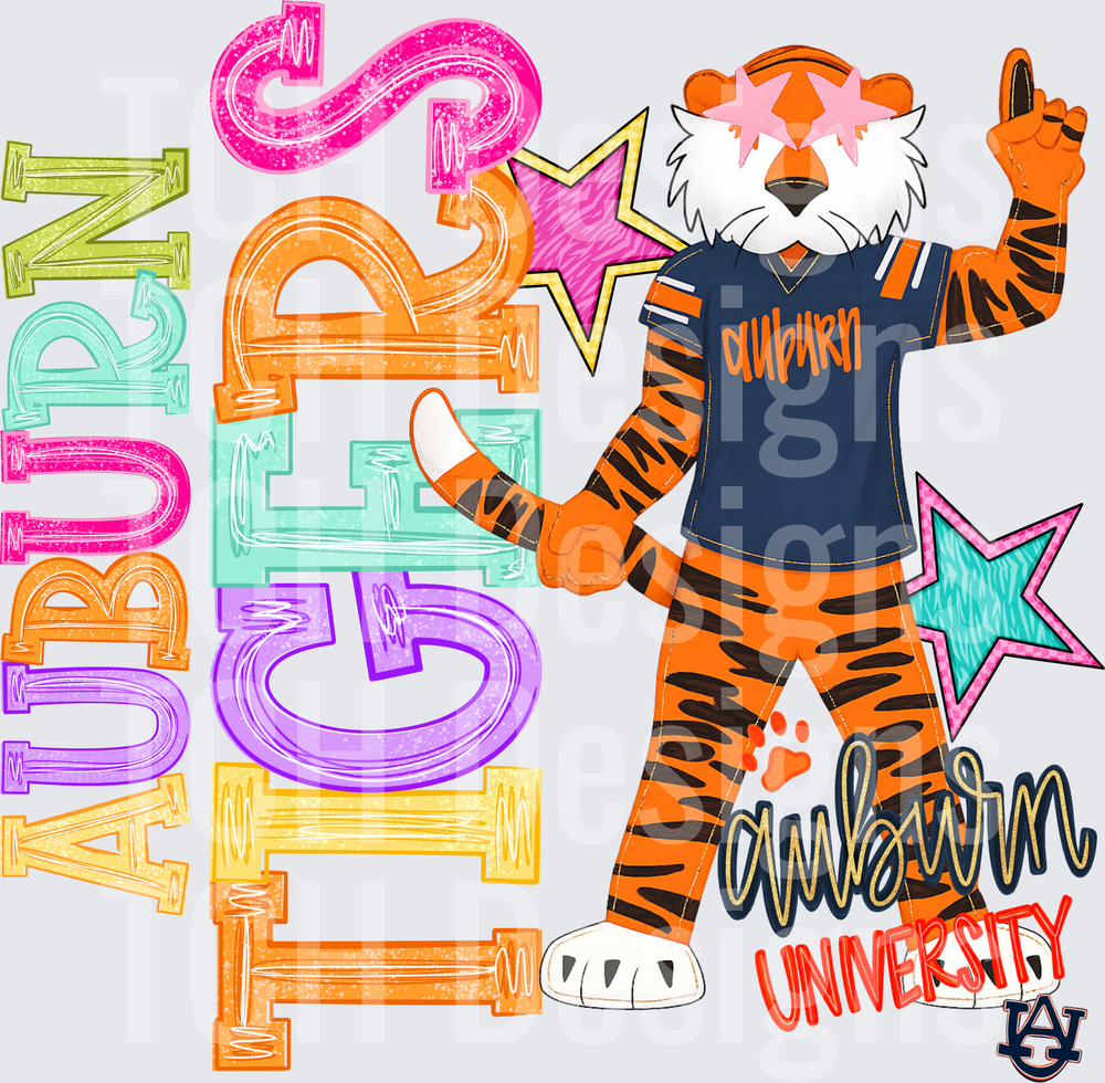 Auburn University Tigers Aubie Mascot Colorful Bold Lettering