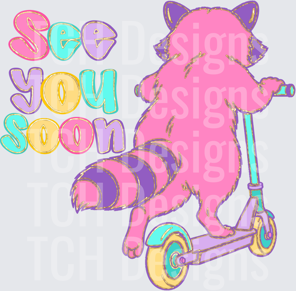 see you soon raccoon gold foil