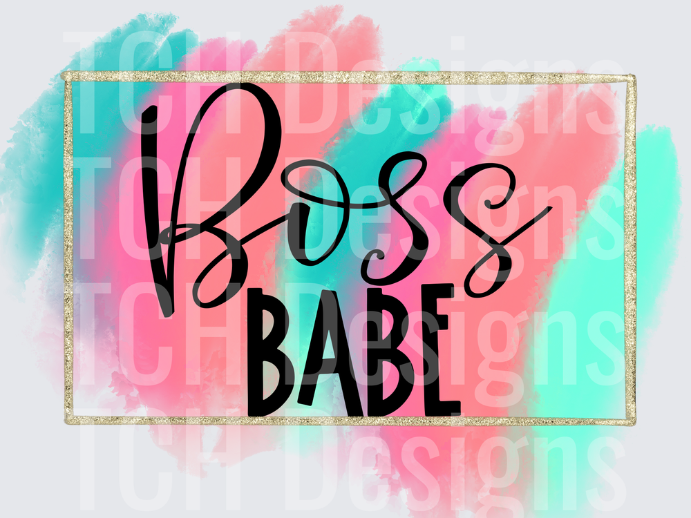 Boss Babe Script Gold Glitter Frame Watercolor Splash