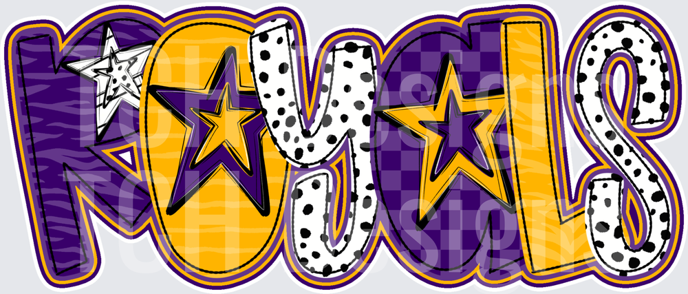 Royals Purple Gold Mixed Pattern Bold Lettering with Stars