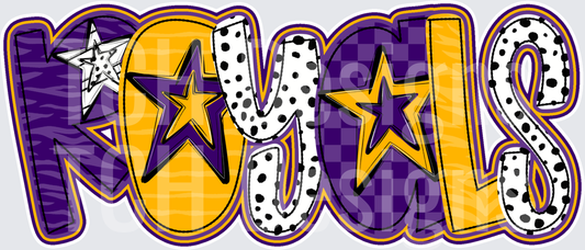 Royals Purple Gold Mixed Pattern Bold Lettering with Stars