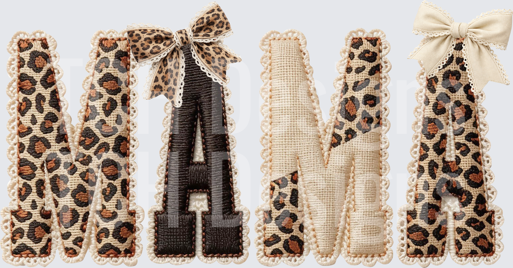 MAMA Leopard Print Letters with Lace Trim and Bows