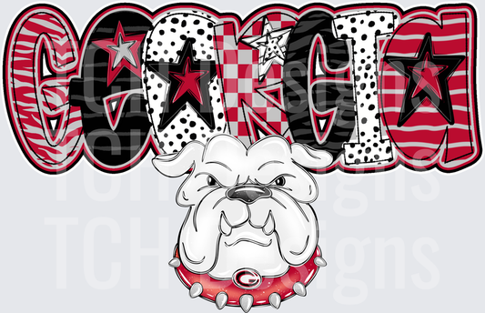 Georgia Bulldogs Patterned Doodle Letters with Mascot