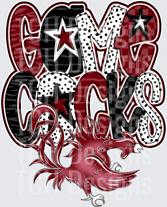 South Carolina Gamecocks Doodle Letters Rooster Mascot