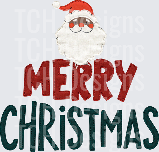 Merry Christmas Black Santa Claus Applique Embroidery Style