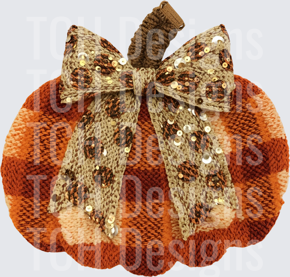 Plaid Knit Pumpkin with Sequin Bow Fall Harvest