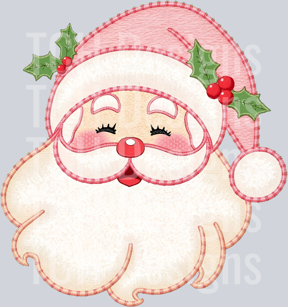FAUX EMBROIDERY PINK SANTA