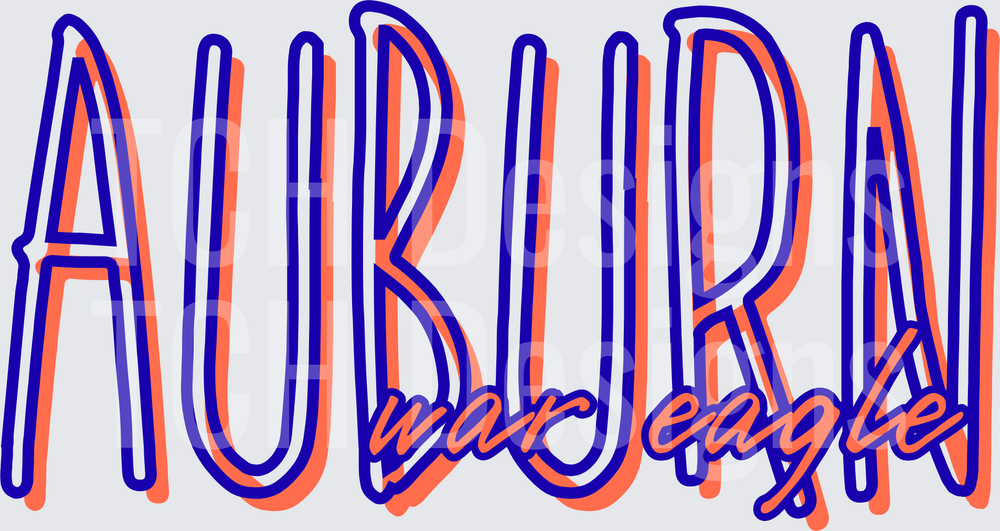Auburn War Eagle Bold Outline Typography in Blue and Orange