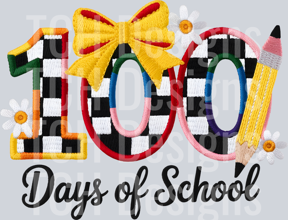 1 Checker Pencil Bow 100 Days of School
