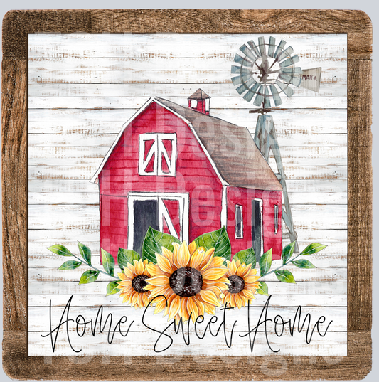 home sweet home red barn and windmill square