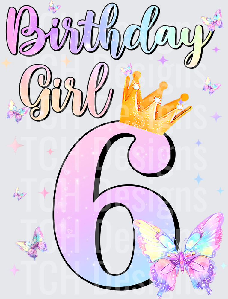 Birthday Girl 6th Birthday Crown and Butterflies Design