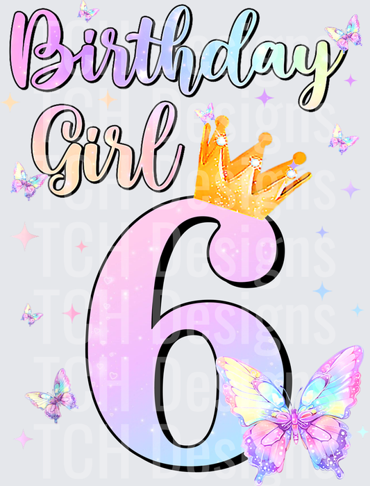 Birthday Girl 6th Birthday Crown and Butterflies Design