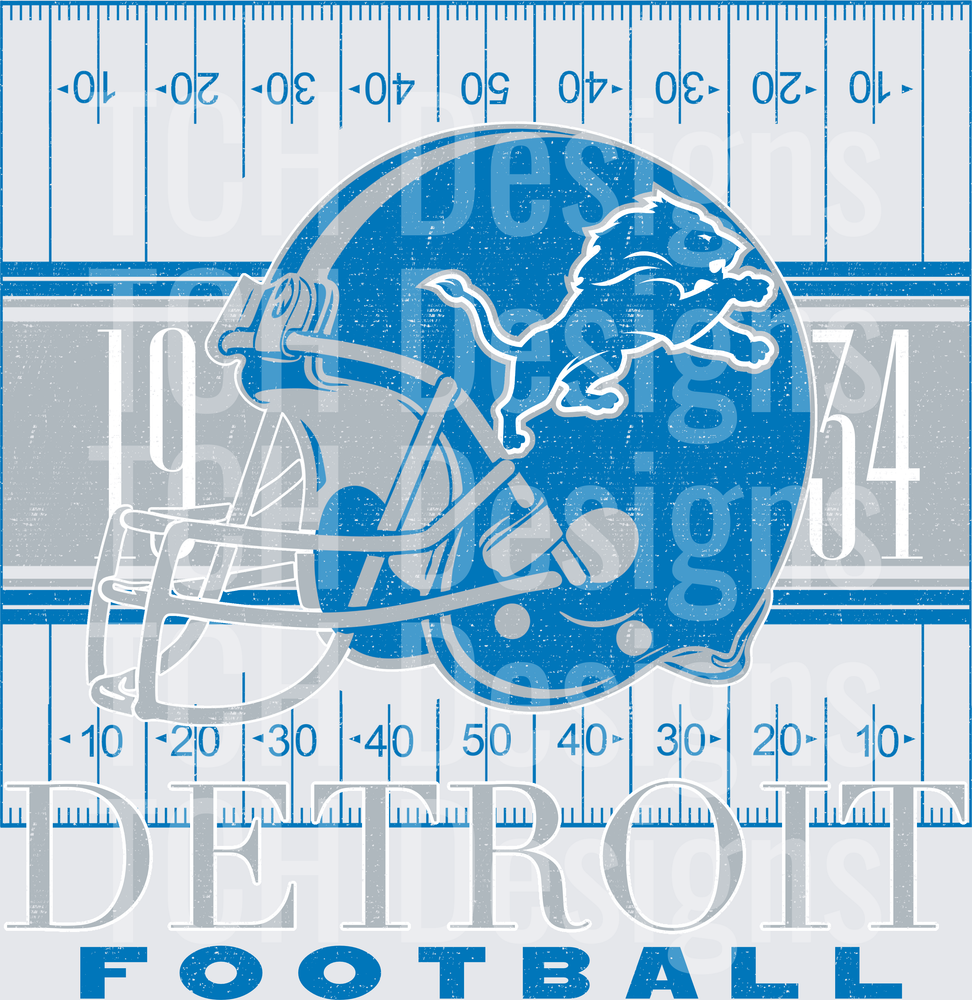 Detroit Lions Vintage Football Helmet Field Yard Line Design
